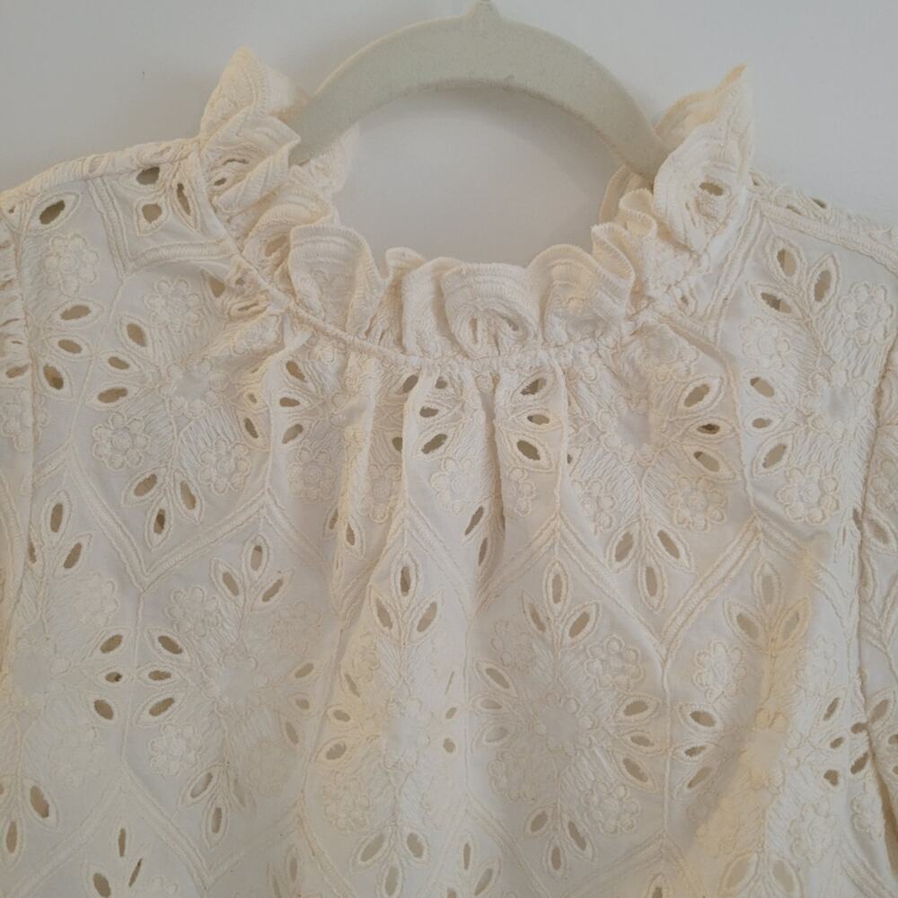 Sezane Cream White Floral Mini Louison Eyelet Embroidered Dress in Ecru Size 34 - Picture 7 of 16